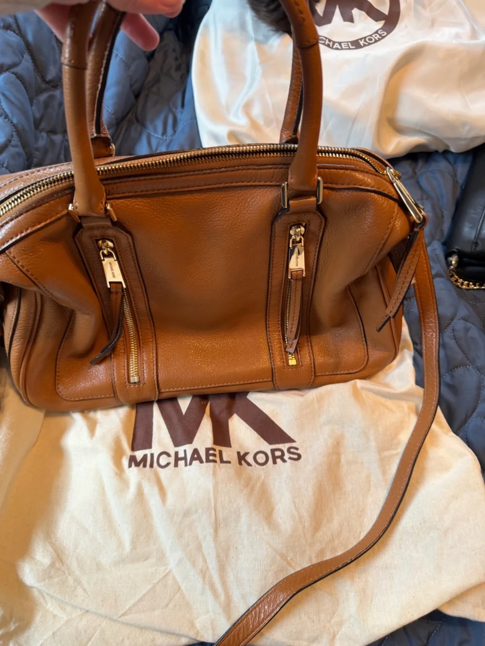 Michael Kors Caramel Pebbled Leather Satchel with Gold Hardware - Picture 6 of 11